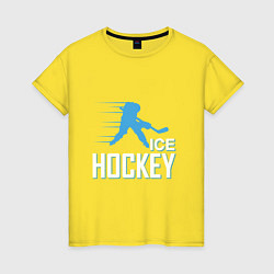 Футболка хлопковая женская Хоккей Силуэт спортсмена, цвет: желтый