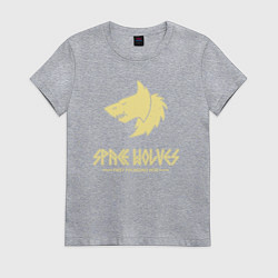 Футболка хлопковая женская Космические волки лого винтаж, цвет: меланж