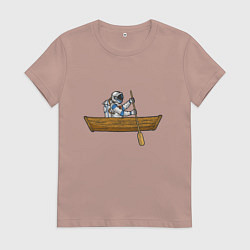 Футболка хлопковая женская Космонавт в лодке, цвет: пыльно-розовый