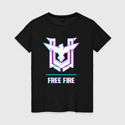 Футболка хлопковая женская Free Fire в стиле Glitch Баги Графики, цвет: черный