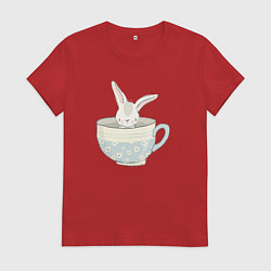 Футболка хлопковая женская Кролик в чашке, цвет: красный