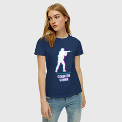 Футболка хлопковая женская Counter Strike в стиле Glitch - Баги Графики, цвет: тёмно-синий — фото 2