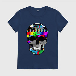 Футболка хлопковая женская No signal - Skull Glitch, цвет: тёмно-синий