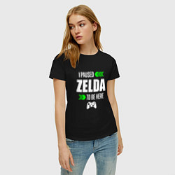 Футболка хлопковая женская I Paused Zelda To Be Here с зелеными стрелками, цвет: черный — фото 2