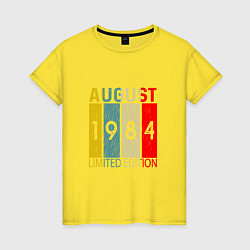 Футболка хлопковая женская 1984 - Август, цвет: желтый