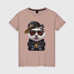 Футболка хлопковая женская Крутой панда в тёмных очках, цвет: пыльно-розовый
