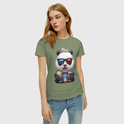 Футболка хлопковая женская Прикольный панда с попкорном и колой, цвет: авокадо — фото 2