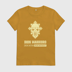 Футболка хлопковая женская Железные воины хаос винтаж лого, цвет: горчичный