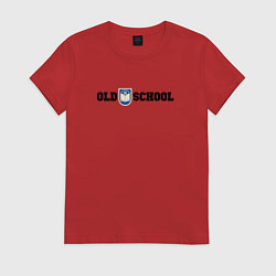 Футболка хлопковая женская Old school, шеврон старой школы, цвет: красный