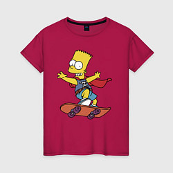 Футболка хлопковая женская Барт Симпсон - крутой скейтер, цвет: маджента
