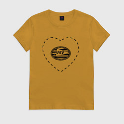 Футболка хлопковая женская Лого PSV в сердечке, цвет: горчичный