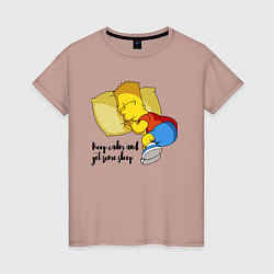 Футболка хлопковая женская Успокойся и немного поспи - Барт Симпсон, цвет: пыльно-розовый