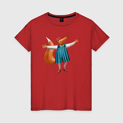 Футболка хлопковая женская Лисица: обнимашки, цвет: красный