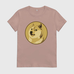 Футболка хлопковая женская Пёсик Доге в круге, цвет: пыльно-розовый