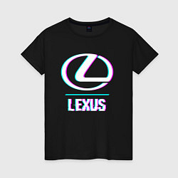 Футболка хлопковая женская Значок Lexus в стиле glitch, цвет: черный