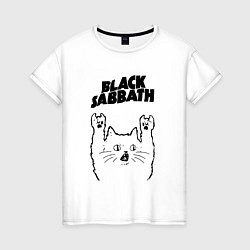 Футболка хлопковая женская Black Sabbath - rock cat, цвет: белый