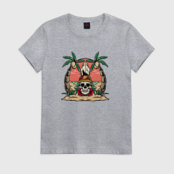 Футболка хлопковая женская Череп и серфинг, цвет: меланж