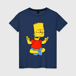 Футболка хлопковая женская Барт Симпсон - сидит со скрещенными пальцами, цвет: тёмно-синий