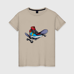 Футболка хлопковая женская Ботинок на скейте, цвет: миндальный