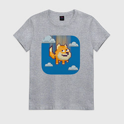 Футболка хлопковая женская Щенок Доге в игре, цвет: меланж