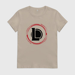 Футболка хлопковая женская Символ League of Legends и красная краска вокруг, цвет: миндальный