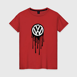 Футболка хлопковая женская Volkswagen - art logo, цвет: красный