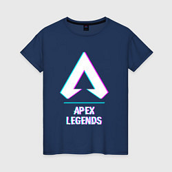 Футболка хлопковая женская Apex Legends в стиле glitch и баги графики, цвет: тёмно-синий
