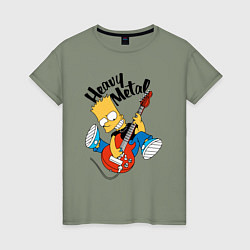 Футболка хлопковая женская Барт Симпсон - гитарист - heavy metal, цвет: авокадо