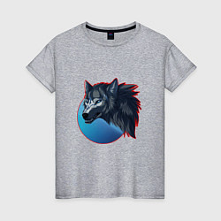 Футболка хлопковая женская Морда ночного волка, цвет: меланж