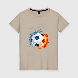 Футболка хлопковая женская Футбол - противостояние стихий, цвет: миндальный
