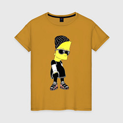 Футболка хлопковая женская Барт Симпсон в тёмных очках, цвет: горчичный