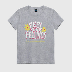 Футболка хлопковая женская Feel your feelings, цвет: меланж