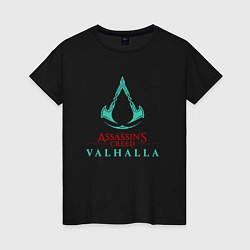 Футболка хлопковая женская Assassins Creed Valhalla - logo, цвет: черный