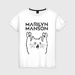 Футболка хлопковая женская Marilyn Manson - rock cat, цвет: белый