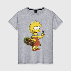 Футболка хлопковая женская Lisa Simpson с гусеницей на даче, цвет: меланж