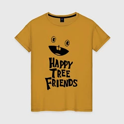 Футболка хлопковая женская Happy Three Friends - LOGO, цвет: горчичный
