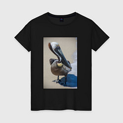 Футболка хлопковая женская Пеликан у моря, цвет: черный