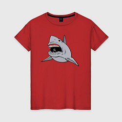 Футболка хлопковая женская Злая белая акула, цвет: красный
