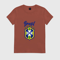 Футболка хлопковая женская Brasil Football, цвет: кирпичный