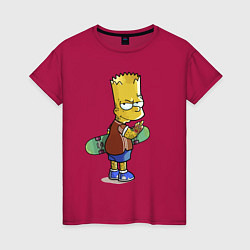 Футболка хлопковая женская Барт Симпсон со скейтбордом - жест, цвет: маджента