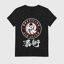 Футболка хлопковая женская Brazilian splashes Jiu jitsu fighter logo, цвет: черный