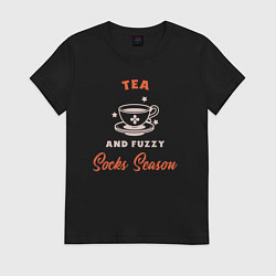 Футболка хлопковая женская Tea and fuzzy socks season, цвет: черный