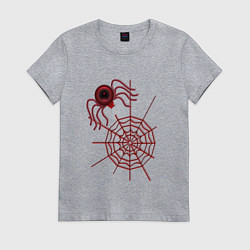 Футболка хлопковая женская Стилизованный под брошку паук на паутине, цвет: меланж