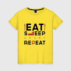 Женская футболка Надпись: eat sleep Quake repeat