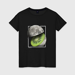 Футболка хлопковая женская Луна фрукт киви в разрезе, цвет: черный