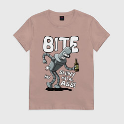 Футболка хлопковая женская Bender - Bite my ass, цвет: пыльно-розовый
