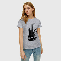 Футболка хлопковая женская Гитара и птицы, цвет: меланж — фото 2