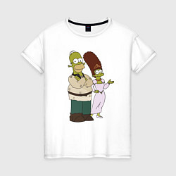 Футболка хлопковая женская Homer and Marge in Shrek style, цвет: белый