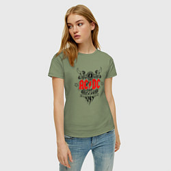 Футболка хлопковая женская ACDC Black Ice с молниями, цвет: авокадо — фото 2