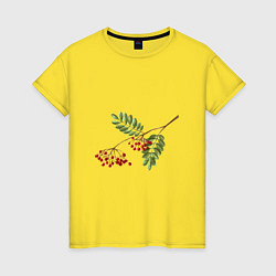 Футболка хлопковая женская Ветка рябины, цвет: желтый